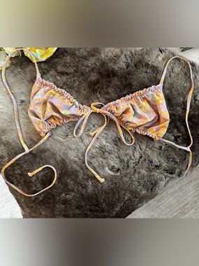 Kulani Kinis Pink and Yellow Paisley String Bikini Top